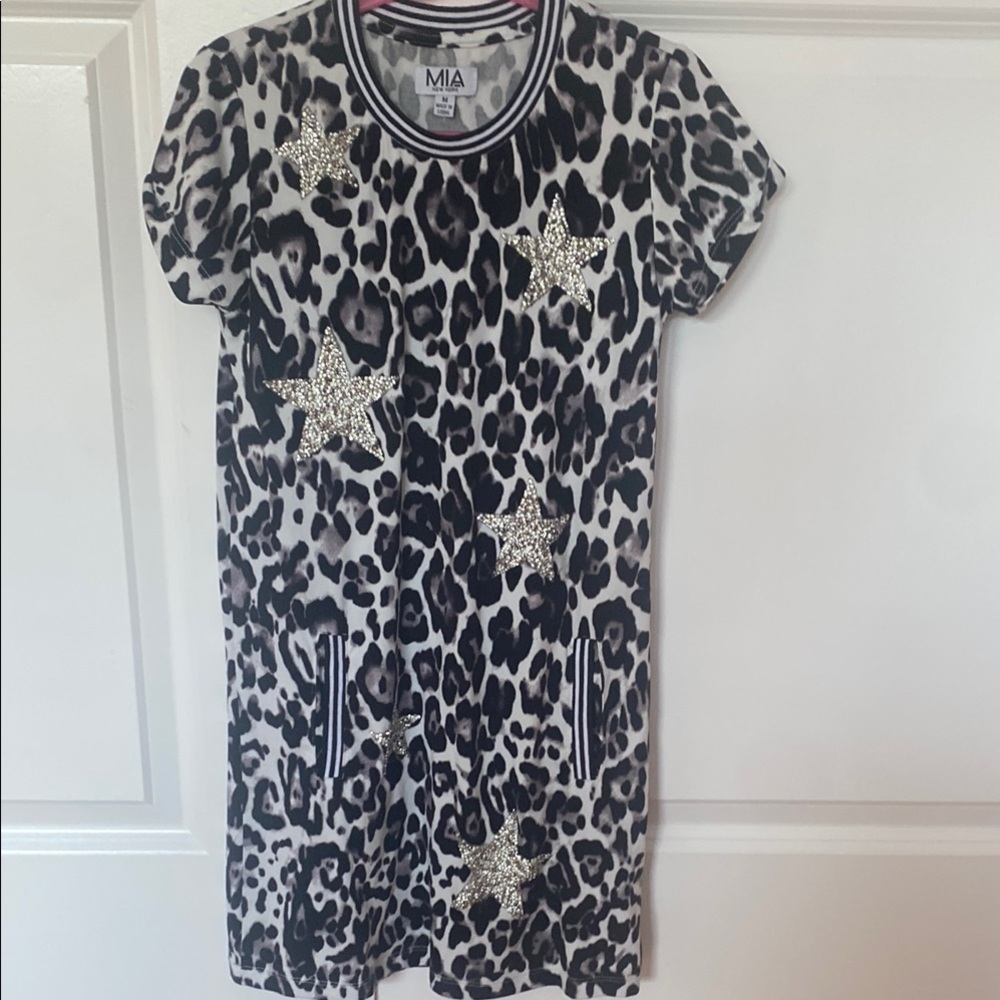 MIA Black and White Leopard Dress with Glitter Stars